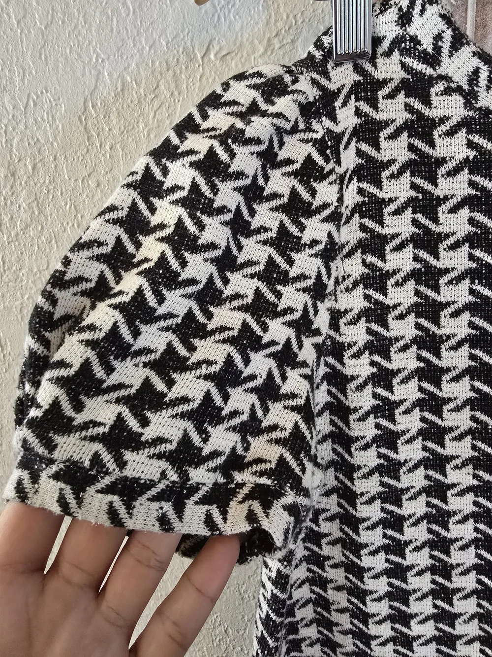Zara Black and White Houndstooth Puff Sleeve Dress